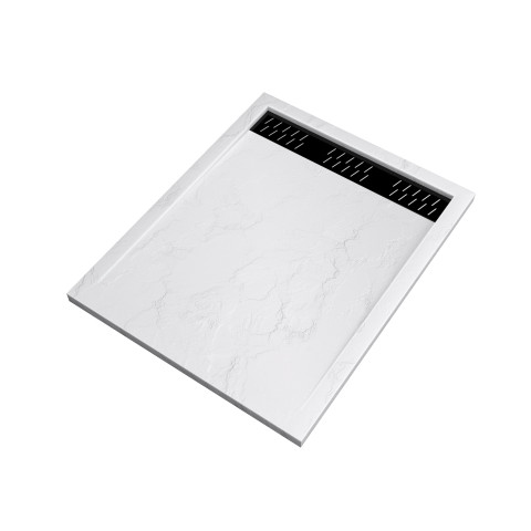 Receveur en acrylique blanc effet pierre 80x100x4 cm + grilles linéaires chrome et noire - moon Aurlane - PACR013