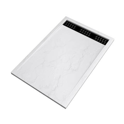 Receveur en acrylique blanc effet pierre 80x120x4 cm + grilles linéaires chrome et noire - moon Aurlane - PACR015