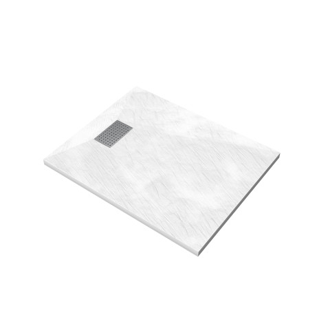 Pack receveur blanc effet pierre 100x80 cm et grille décor perforée en inox - pack rock 2 Aurlane - PACR106