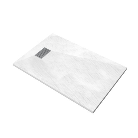 Pack receveur blanc effet pierre 140x90 cm et grille décor linéaire en inox - pack rock 2