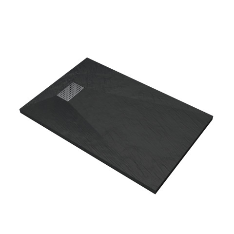 Pack receveur noir effet pierre 120x80 cm et grille décor perforée en inox - pack rock 2 Aurlane - PACR124