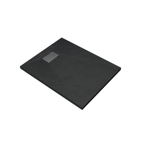 Pack receveur noir effet pierre 100x80 cm et grille décor perforée en inox - pack rock 2 Aurlane - PACR126