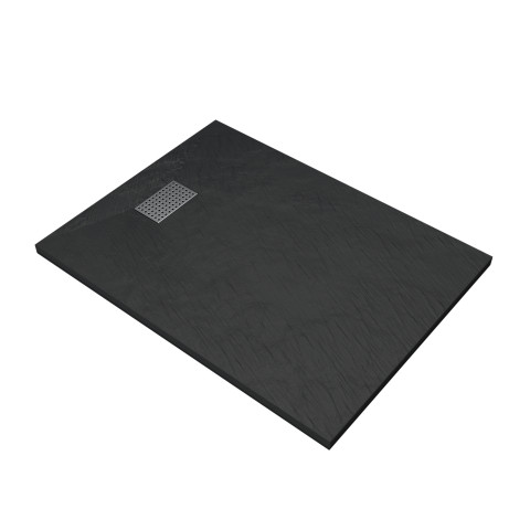 Pack receveur noir effet pierre 120x90 cm et grille décor perforée en inox - pack rock 2 Aurlane - PACR127