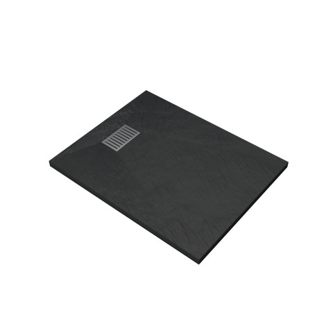 Pack receveur noir effet pierre 90x70 cm et grille décor linéaire en inox - pack rock 2 Aurlane - PACR133
