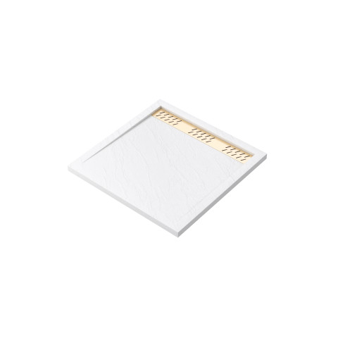 Receveur en acrylique blanc effet pierre 80x80x4 cm + grilles linéaires chrome et or brossé - moon Aurlane - PACR157