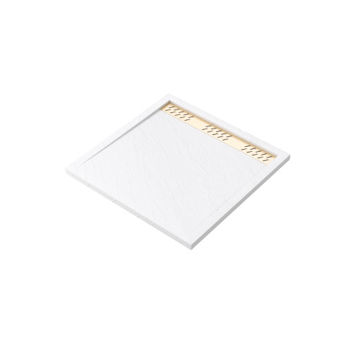Receveur en acrylique blanc effet pierre 90x90x4 cm + grilles linéaires chrome et or brossé - moon Aurlane - PACR158