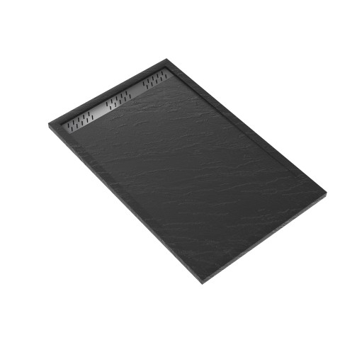 Receveur en acrylique gris effet pierre 90x140x5cm + grilles linéaires chrome et gun metal - meteora Aurlane - PACR169