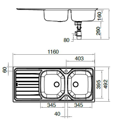Évier inox double  à encastrer franke - ren 621 2c/1egt - 1160x500 mm - 898311