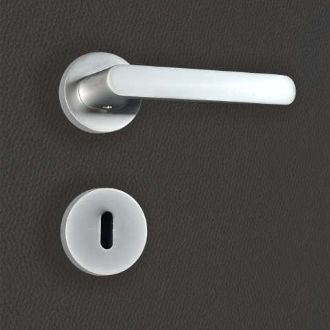 Poignée de porte design à clé finition aspect chrome mat dalia - katchmee