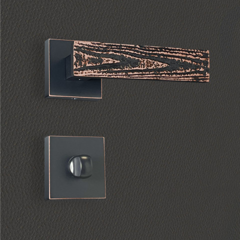 Poignée de porte design à condamnation finition aspect cuivre patiné noir flora - katchmee