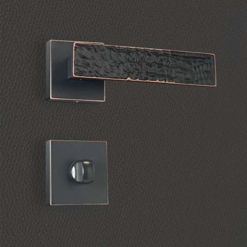 Poignée de porte design à condamnation finition aspect cuir patiné noir perla - katchmee