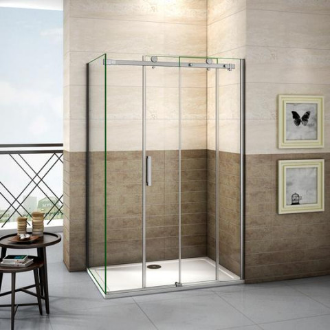 Cabine de douche porte coulissante - 8mm verre sécurité anticalcaire, hauteur 195cm