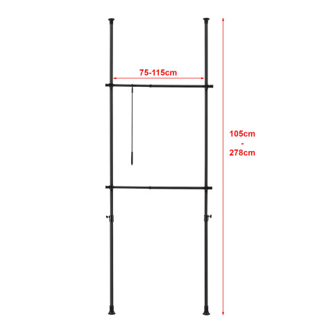 Penderie télescopique kemi acier laqué 75 -115 cm noir helloshop26 03_0008159