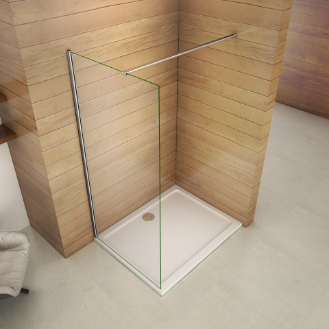 Paroi de douche walk in 760 x 1850 x 6 mm verre anticalcaire avec barre fixation       