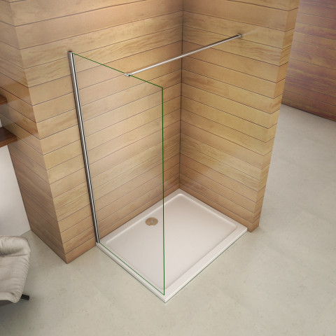 Paroi de douche walk in 800 x 1850 x 6 mm verre anticalcaire avec barre fixation à pince 900mm   