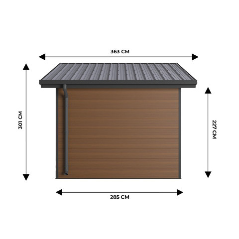 Abri de jardin composite isora - 12m² brun - epaisseur des madriers : 28mm - cabane atelier / abri velo - menuiseries en aluminium