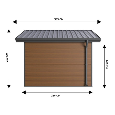 Abri de jardin composite isora - 9m2 brun - epaisseur des madriers : 28mm - cabane atelier / abri velo - menuiseries en aluminium
