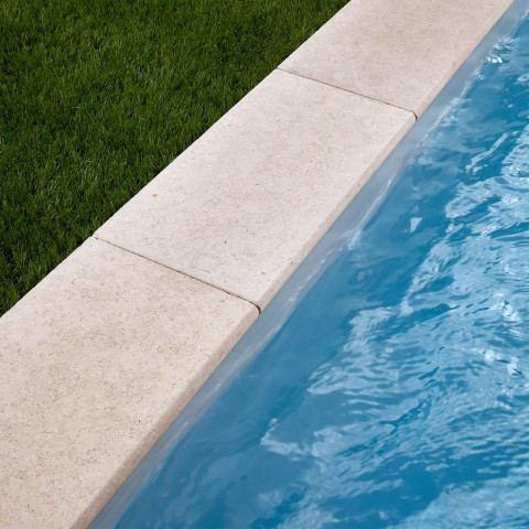 Kit complet | margelles pour piscine 4x4m en pierre egypte beige (+ colle, joint, hydrofuge ...)
