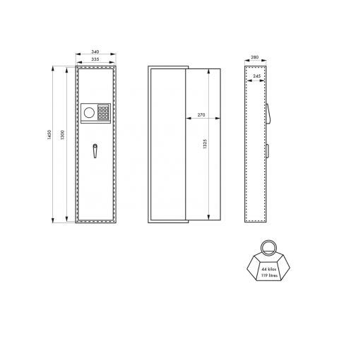 Armoire à fusils MONTERIA ouverture parclavier à code 5 fusils - 13286