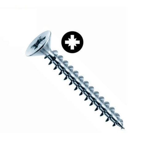 Vis MUSTAD Panelvit Tête cylindrique Pozidriv - Filetage total - Zingué Blanc - Ø5x70mm - Boite de 200 - PVACZP500700C8C