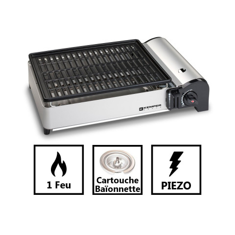 Barbecue grill à gaz de table kemper 1.9 kw compact plaque anti adhesive balcons terrrasses camping