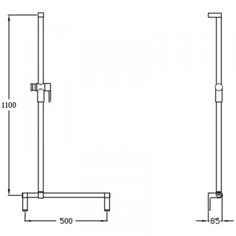 Barre de maintien en l pour douche 500 x 1100 mm cavere anthracite métallisé (095) avec support de douchette
