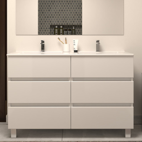 Meuble de salle de bain 120cm double vasque - 6 tiroirs - blanc - mayor