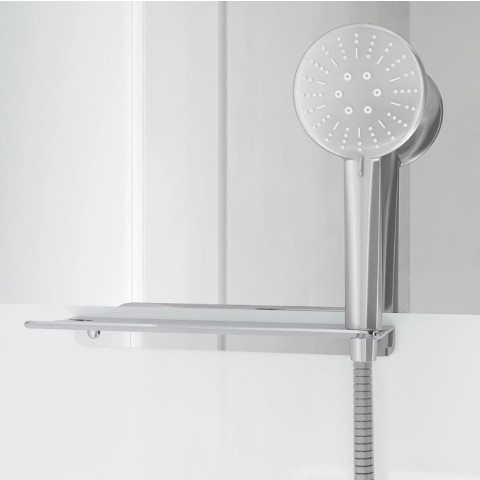 Cabine de douche carrée 90x90cm porte pivotante - Blanche - Bande Effet Miroir - SQUARE STRIPE Aurlane - CAB293
