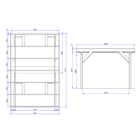 Carport bois PALERME 1 ou 2 voitures - Abris pour voitures - bois des régions nordiques - pin traité autoclave - ancrage fournis - Largeur au choix