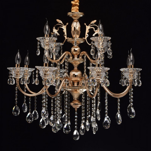 Chandelier doré crystal 12 ampoules 130 cm
