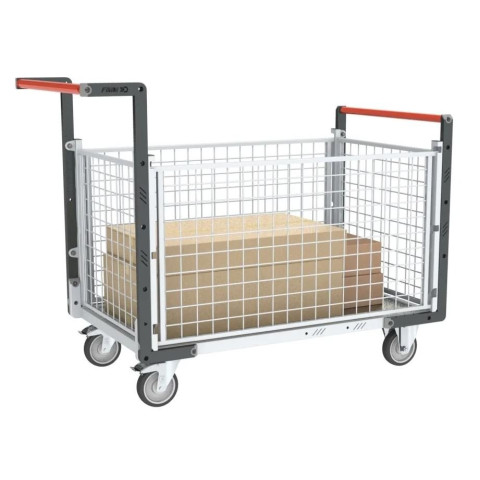 Chariot modulaire grillagé 2 dossiers + 2 ridelles plateau tôle galva 1000 x 600 mm 250 kg - 806724255