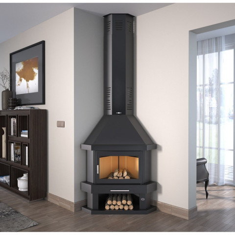 Fm cheminée métallique d'angle c-100r 13,5kw avec porte en fonte