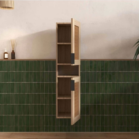 Colonne cannage 30x30x120 cm décor bois et cannage - APOLLINE Aurlane - LAV1041