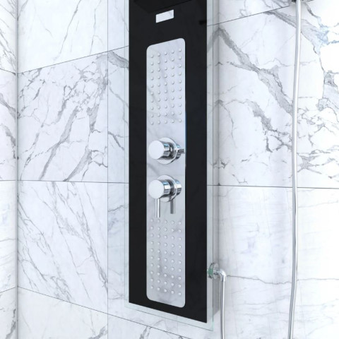 Colonne de douche à hydromassage 22x125cm - Verre trempé avec plaque Inox- ALPHA BLACK0 Aurlane - COL044