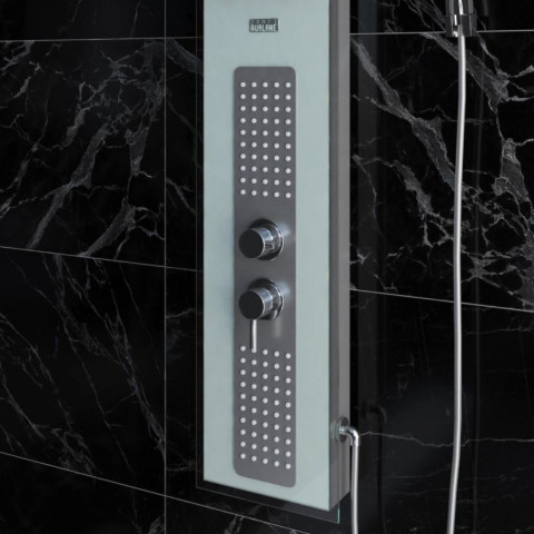 Colonne de douche à hydromassage 22x125cm - Verre Trempé avec plaque Inox - ALPHA WHITE Aurlane - COL043