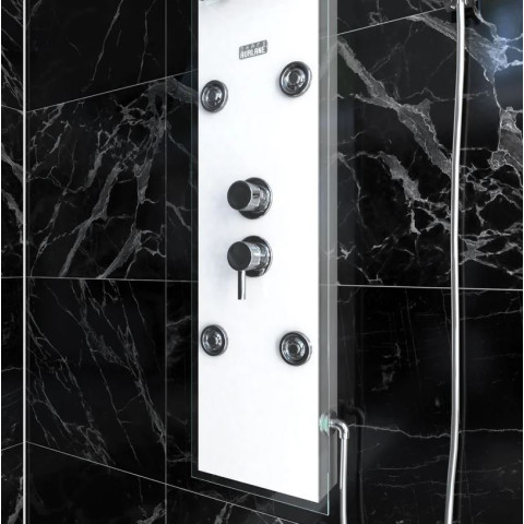 Colonne de douche à hydromassage 22x125cm en verre trempe + buses hydromassantes - EPSILON WHITE Aurlane - COL030