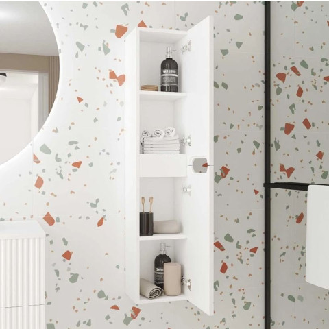 Colonne de salle de bain Blanc neige suspendu - Hauteur 120 cm - 2 Portes - LEON Aurlane - LAV982