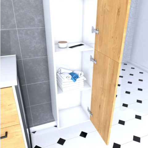 Colonne de salle de bain blanche 2 portes chêne naturel et poignées noir mat - STRUCTURA F028 Aurlane - PACM037
