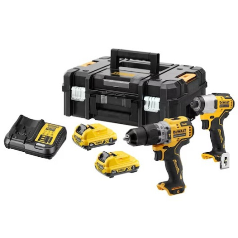 Kit 2 outils xr 12v 3ah li-ion brushless dewalt perceuse à percussion + visseuse à chocs - dck2111l2t-qw