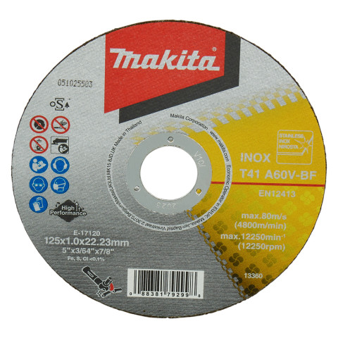 Disques à tronçonner métal et inox 125x1x22.23 mm makita - a60u - 50 pièces - e-17120-50