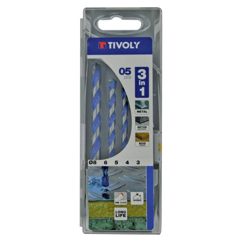 5 forets 3en1 multi-materiaux Ø 3 à 8mm - TIVOLY - 11901770002
