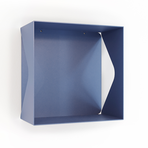 Etagère murale cube échancrée DECO-GEM, acier Aigue-Marine, fond même coloris. L.30 x H.30 x P.15 cm