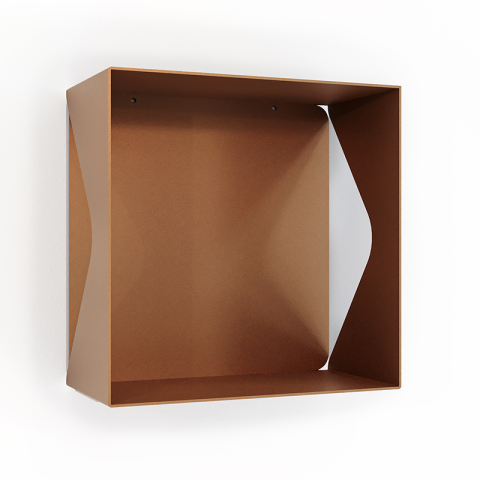 Etagère murale cube échancrée DECO-GEM, acier Aigue-Marine, fond même coloris. L.30 x H.30 x P.15 cm