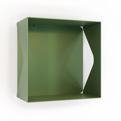 Etagère murale cube échancrée DECO-GEM, acier Aigue-Marine, fond même coloris. L.30 x H.30 x P.15 cm