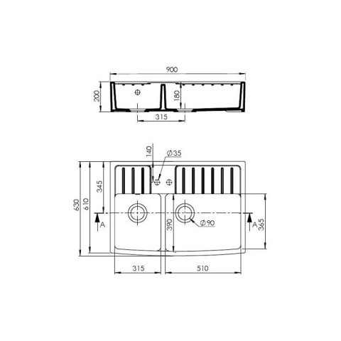 Évier Céramique Timbre D'office 2 Bacs Country Blanc 90 cm