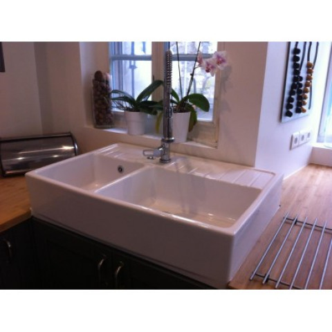 Évier Céramique Timbre D'office 2 Bacs Country Blanc 90 cm