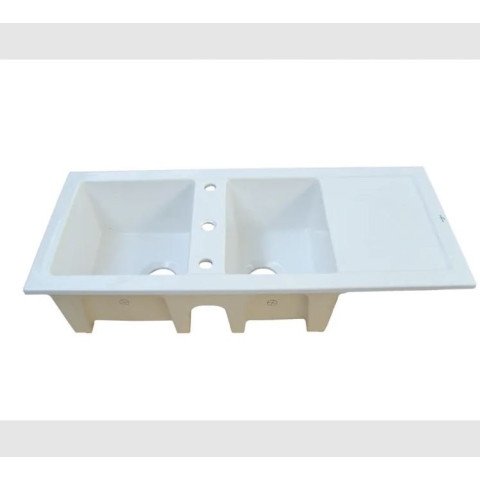 Evier céramique à encastrer Lingot Blanc Sarreguemines - 2 cuves avec égouttoir