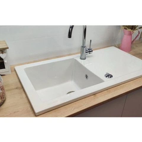 Evier céramique à encastrer Lingot XS Blanc Sarreguemines - 1 cuve avec égouttoir