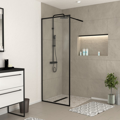 Paroi de douche - cadre et bras aluminium - Dimensions et couleur du cadre au choix