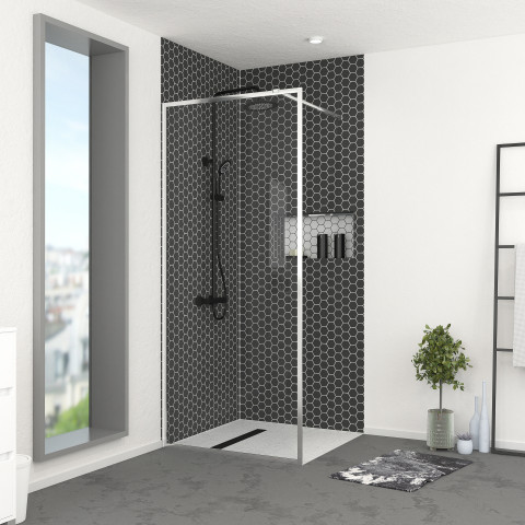 Paroi de douche - cadre et bras aluminium - Dimensions et couleur du cadre au choix